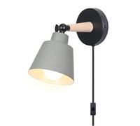 Wall Light, Wall Lamp, Indoor Wall Lamp with Plug and on/Off Switch Wall Spotlights Adjustable Wooden Bedside Reading Lights for Bedroom Living Room Office Study Hallway,Grey