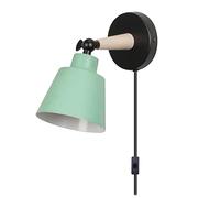 Wall Light, Wall Lamp, Indoor Wall Lamp with Plug and on/Off Switch Wall Spotlights Adjustable Wooden Bedside Reading Lights for Bedroom Living Room Office Study Hallway,Green