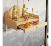 Wall Monté Bois Personal Buddha Niches Méditation Table, mini sanctuaire bouddhiste avec dessin chinois Feng Shui Guan Gong Guanyin Pooja Statue Display Stand(Wood,60cm/23.6in)