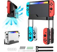 Wall Mount Compatible with Nintendo Switch/Switch OLED,Metal Video Game Stand with 4 Hooks for Joy-Con Wall Shelf with Holes for Heat Dissipation,Black