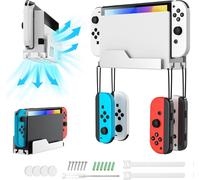 Wall Mount Compatible with Nintendo Switch/Switch OLED,Metal Video Game Stand with 4 Hooks for Joy-Con,Wall Shelf with Holes for Heat Dissipation,White