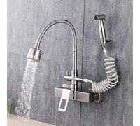 Wall Mount Faucet 304 Stainless Steel, Wall Mount Kitchen faucets, Sink Basin Laundry Pool, in-Wall Installation, Hot and Cold Water Mixing, Spray Pull-Out Faucet-C- Shower with Spray