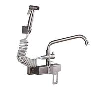 Wall Mount Faucet 304 Stainless Steel, Wall Mount Kitchen faucets, Sink Basin Laundry Pool, in-Wall Installation, Hot and Cold Water Mixing, Spray Pull-Out Faucet-B-with Spray Gun Oblique Seve