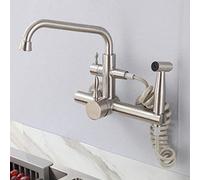 Wall Mount Kitchen faucets, Multi-Function Pull-Out Spray Gun, 304 Stainless Steel, Wall-Mounted, Hot and Cold Water Faucet, Sink Sink Sink Laundry Pool-Seven-Character Tube Single Water