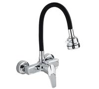 Wall Mount Kitchen Sink Faucet Hot Cold Sink Water Mixer Tap 2 Holes Black Faucets 360 Degree Swivel(5408,G9/16)