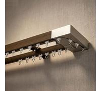 Wall Mount Smooth glide Double Curtain Rail Track with Roller Bracket | Modular Track,Sag-resistant,Room Divider,Apartment,Rental,Office Partition,Complete Track Kit(Dark Walnut,3.3m(10.8ft))