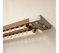 Wall Mount Smooth glide Double Curtain Rail Track with Roller Bracket | Modular Track,Sag-resistant,Room Divider,Apartment,Rental,Office Partition,Complete Track Kit(Teak,3.8m(12.5ft))