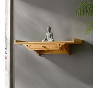 Wall Mounted Bamboo Buddhist Altar Cabinet with Pull Out Tray Pooja Mandir Table Shrine Niche Hanging Meditation Incense Zen Shelf(Wood,50cm/19.6in)