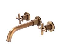 Wall Mounted Basin Mixer Tap, Brass Basin Mixer Tap, 360° Swivel, Twin levers, Three-Hole Wall-Mounted Basin Faucet, Antique, Split