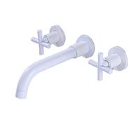 Wall Mounted Basin Mixer taps,Basin Tap with 360 Degrees Rotating spout,Double Lever,Three Holes,Bathroom Sink Faucet,White,One-Piece