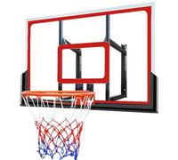 Wall-Mounted Basketball Hoop, Portable Basketball Hoops, with Dual Spring Rim, Tempered Glass PC Board, for Indoor Or Outdoor(Red)