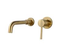 Wall Mounted Bathroom Sink Faucet,Basin Tap with 360 Degrees Rotating spout,Concealed Basin Faucet,Brushed Gold