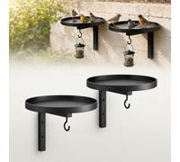 Wall Mounted Bird Bath and Feeder Set - Metal Hanging Bird Feeder with Bracket Hook - Rust-Resistant Fence Mount Water Tray for Balcony, Patio & Garden Wall Decor (1)