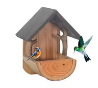 Wall Mounted Bird Feeder, Wooden Seed Display Tool, Rain Guard Feeding House, Easy Refill Observation Window, Backyard Balcony Birding Equipment, for Viewing Feeding Sparrow Garden and Home Areas