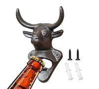 Wall Mounted Bottle Opener - Bull Head Heavy Duty Manual Beer Opener Decor for Bar | Metal Fixture, Easy Catch Cap Design, Kitchen Garage Camping Outdoor Cabinet Countertop Use