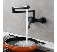 Wall-Mounted Brass Kitchen Faucet - Foldable Single Handle Sink Mixer 2-Hole Installation Hot & Cold Water Tap Space-Saving Design for Modern Kitchens (Schwarz)