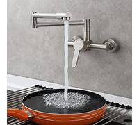 Wall-Mounted Brass Kitchen Faucet - Foldable Single Handle Sink Mixer 2-Hole Installation Hot & Cold Water Tap Space-Saving Design for Modern Kitchens (Schwarz)