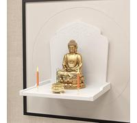 Wall-Mounted Buddha Statue Stand Altar Platform Table,Household Solid Wood Prayer Niche Incense Table,mini buddhist altar shrine, God Of Wealth Guanyin Cabinet(White,Small)