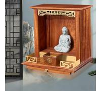 Wall-Mounted Buddha Statue Stand,Shrine Prayer Altar Table,Household Solid Wood Wall Cabinet Buddhist Niche with Drawer Guan Gong God of Wealth agoda Shelf(Walnut,Small)