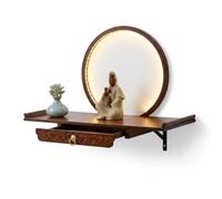 Wall Mounted Buddhist Altar Table with LED Light, Wood Shrine Shelf(Rose pear Color,50cm/19.69in)