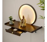 Wall Mounted Buddhist Altar Table with LED Light, Wood Shrine Shelf(Walnut,50cm/19.69in)