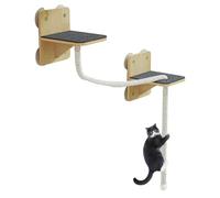 Wall Mounted Cat Furniture, Space-Saving Cat Shelves Tower, Natural Wood Perch Tree with Scratching Post and Climbing Stairs for Window, Indoor Outdoor Home Play, Wood, Cotton Rope