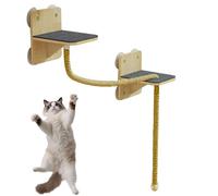 Wall Mounted Cat Furniture, Space-Saving Cat Shelves Tower, Natural Wood Perch Tree with Scratching Post and Climbing Stairs for Window, Indoor Outdoor Home Play, Wood, Cotton Rope