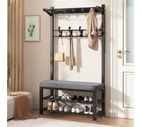 Wall-Mounted Coat Rack with Large Shoe Bench - Stylish Mudroom Hall Tree for Entryway & Hallway, Coats & Shoes Storage (noir, 80 cm)