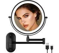 Wall Mounted Cosmetic Mirror 1x/10x Magnification Led Illuminated Wall Mounted Makeup Mirror With Dimmable Lighting 3 Colors Cosmetic Mirror Black