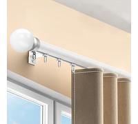 Wall-mounted Curtain Track, Room Divider Curtain Rail System, Aluminum Alloy Single Poles with Cap Finial & Brackets for Living Room, Kitchen, Patio(White,11.2FT)