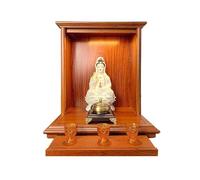 Wall Mounted Desktop Buddhist Altar Cabinet Offering Table Pooja Mandir Shrine Niche Zen Meditation Shelf Twin Cylindrical Columns Pre-Assembled(36 * 27 * 39cm/14.1 * 10.6 * 15.3in)
