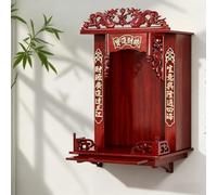 Wall Mounted Desktop Buddhist Altar Cabinet with Free Bracket Retractable Tray Reversible Carved Top Wooden Pooja Mandir Butsudan Table(A,45CM/17.7IN)