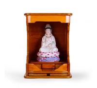 Wall Mounted Desktop Solid Wood Buddha Altar, Offering Table avec plate-forme réglable et dessin, Niche bouddhiste de Dieu de la richesse pour salle de douche de salle de séjour(Huanghuali,No. 15)