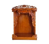 Wall mounted/desktop wood buddhist altar，Guan Gong Guanyin Pooja Statue Display Cabinet，Household Shrine Meditation Table, with Drawer for Pooja and Incense Tribute(Walnut,42cm/16.5in)