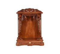 Wall Mounted Desktop Wooden Buddhist Altar Cabinet Pooja Mandir Table Shrine Niche Zen Meditation Shelf with Pull Out Tray Mortise Pre-Assembled(Yellow Wood,D)