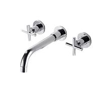 Wall Mounted Faucet,360 Degree Rotat spout,Double Handle,Three-Hole Wall-Mounted Basin Faucet,Chrome Plated,a-Split
