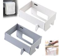 Wall-Mounted Foldable Trash Bag Holder with Magnetic Closure - No-Drill Adhesive Mount for Easy Installation on Cabinet and Door, Space-Saving Design, for Kitchen and Small Space (G+W)