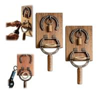 Wall Mounted Horseshoe Bottle Opener,Rustic Industrial Wall Mounted Wine Corkscrew with Solid Wood Base,Heavy Duty Manual Cork Remover,Functional Home Decors for Kitchen,Bar,Restaurant (2)