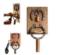 Wall Mounted Horseshoe Bottle Opener,Rustic Industrial Wall Mounted Wine Corkscrew with Solid Wood Base,Heavy Duty Manual Cork Remover,Functional Home Decors for Kitchen,Bar,Restaurant (1)