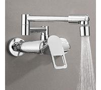 Wall Mounted Kitchen Faucet, Brass Kitchen Faucet, Swivel Spout for Hot and Cold Water, Foldable Sink Faucet, Chrome Plated