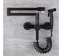 Wall Mounted Kitchen Mixer Tap, Foldable, Black, with Hot and Cold Water, Swivel and Retractable, Chrome Plated.