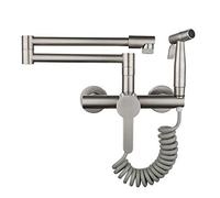 Wall Mounted Kitchen Mixer Tap, Foldable, Black, with Hot and Cold Water, Swivel and Retractable, Chrome Plated.