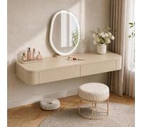 Wall Mounted Makeup Table, Floating Vanity Desk, Suspended Dressing Table | Raised Wall Design Frees Floor Space While Adjustable Mounting Height Enables A Tailored Setup(Khaki,47.2"/120cm)