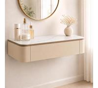 Wall Mounted Makeup Table, Floating Vanity Desk, Suspended Dressing Table | Raised Wall Design Frees Floor Space While Adjustable Mounting Height Enables A Tailored Setup(M-Oak Khaki,23.6"/60cm)