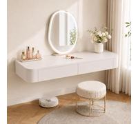 Wall Mounted Makeup Table, Floating Vanity Desk, Suspended Dressing Table | Raised Wall Design Frees Floor Space While Adjustable Mounting Height Enables A Tailored Setup(White,39.4"/100cm)
