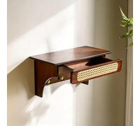 Wall-Mounted Meditation Altar Table, Altar Shelf with Pull-out Tray | Rattan Craftwork, Buddhist Shrine, Space-Saving Buddha Statue Stand for Small Spaces(A,50cm/19.7in)