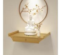 Wall Mounted Metal Buddhist Altar Cabinet with Pull Out Tray Heavy Duty Steel Pooja Mandir Table Shrine Niche Hanging Meditation Incense Zen Shelf(Gold,60cm/23.6in)