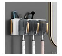 Wall-mounted punch light luxury toothbrush holder with handle toothbrush cup wash set multi-functional layered storage of various small items suitable for bathroom(White)
