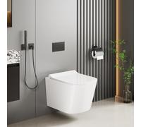 Wall-Mounted Rimless Toilet with UF Seat, Soft-Close White Ceramic Modern Design