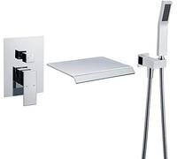 Wall Mounted Shower Taps Filler Waterfall Tub Faucet Contemporary Single Handle Hot and Cold Water Brass Bathroom Bathtub Tub Taps with Hand Shower,Polished Chrome